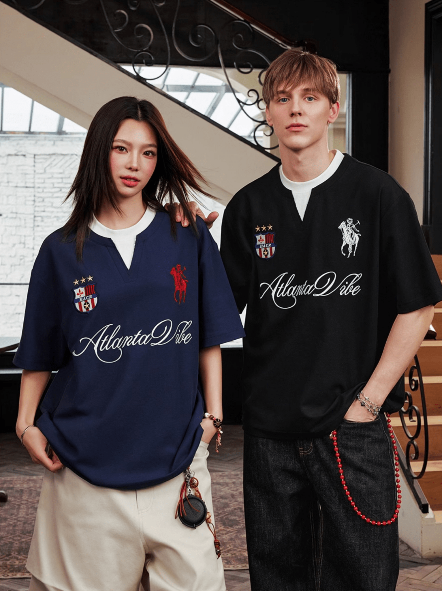 Faux Layered Jersey - Inspired Embroidered V - Neck Tee - COPPING THREADS - Harsh and Cruel