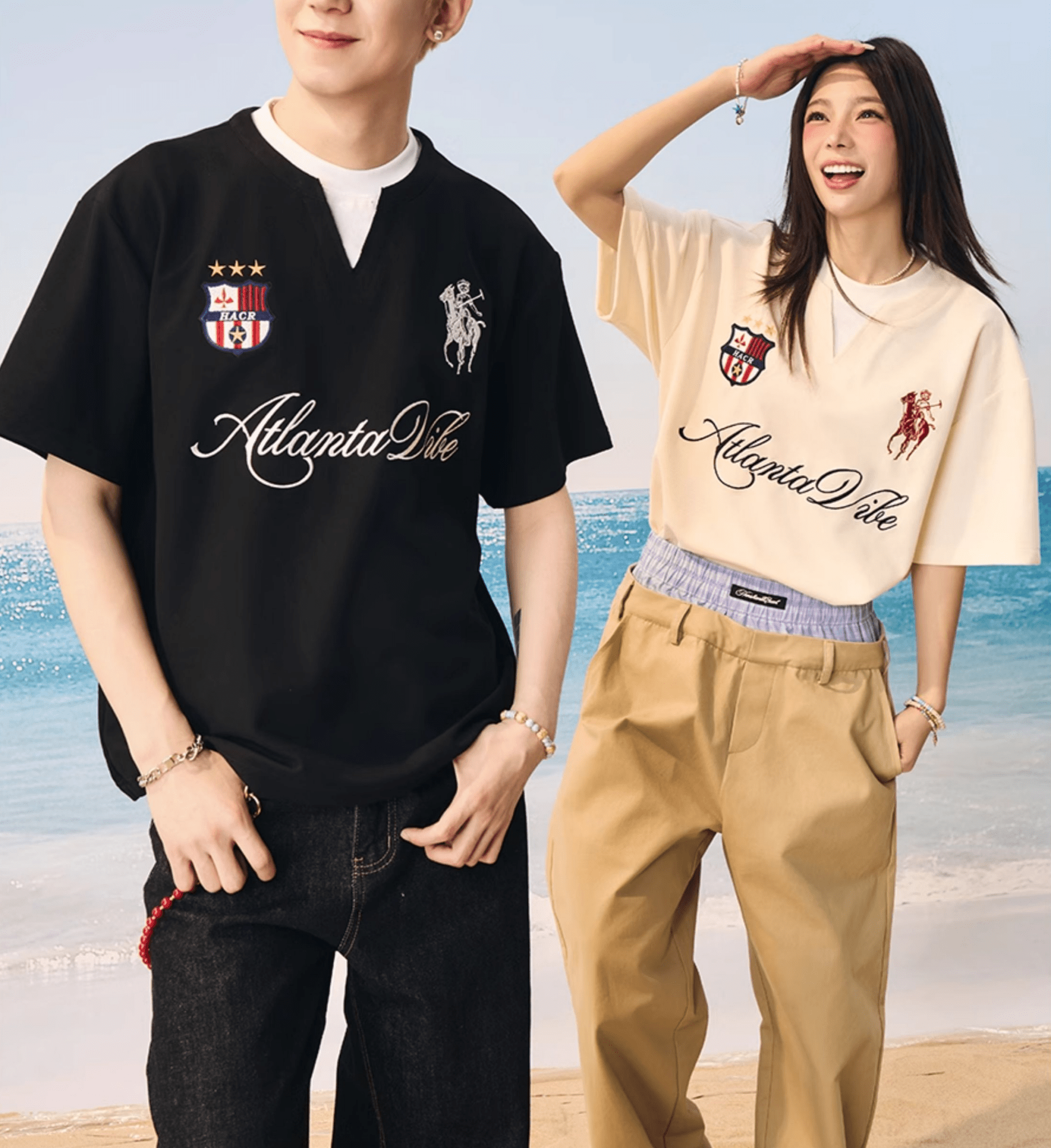 Faux Layered Jersey - Inspired Embroidered V - Neck Tee - COPPING THREADS - Harsh and Cruel