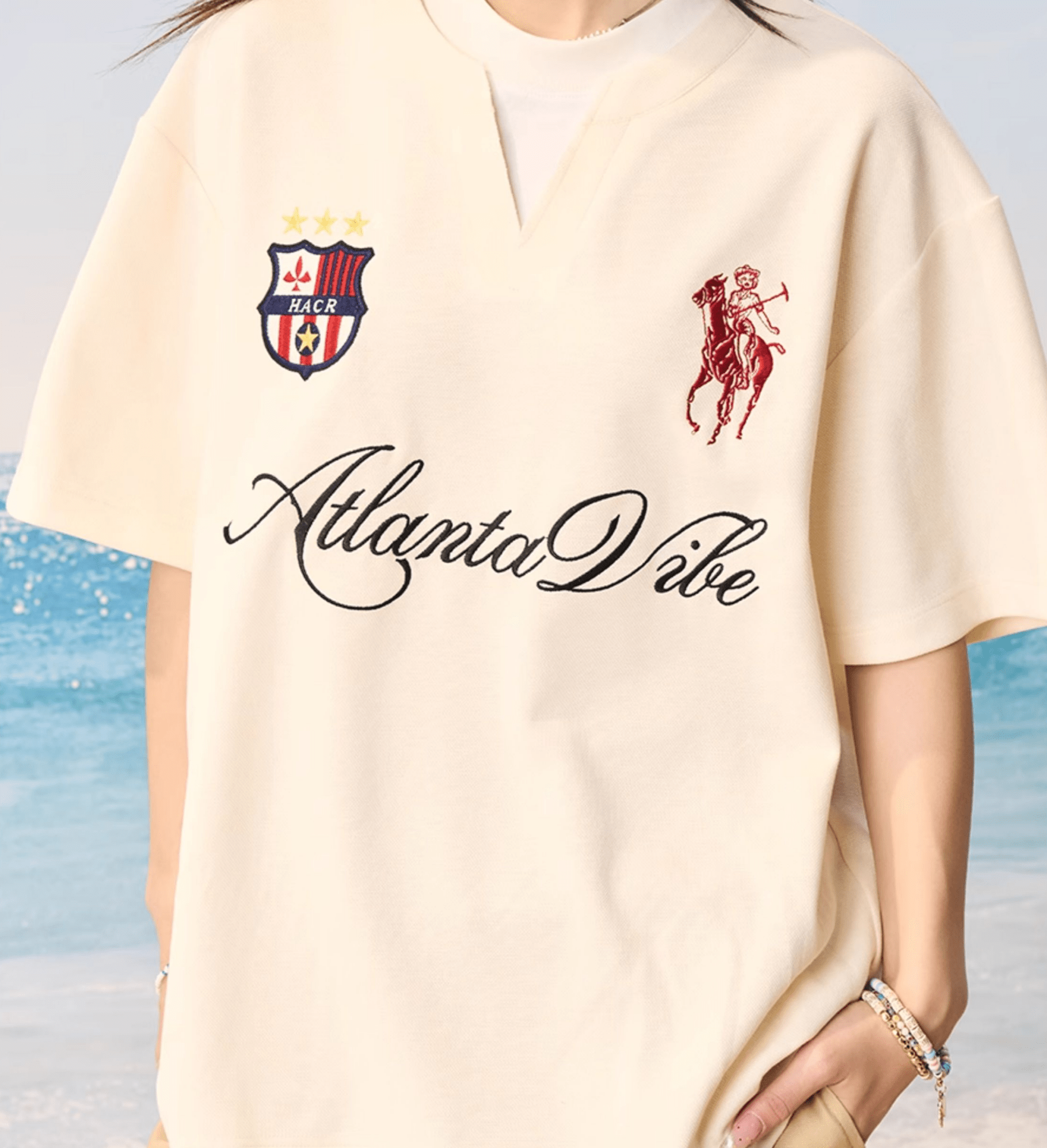 Faux Layered Jersey - Inspired Embroidered V - Neck Tee - COPPING THREADS - Harsh and Cruel