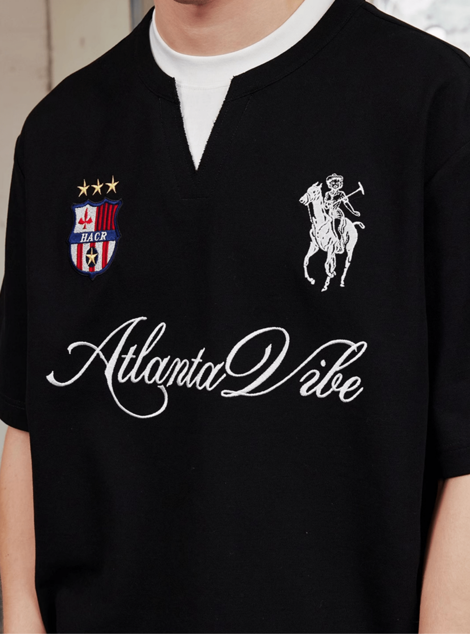 Faux Layered Jersey - Inspired Embroidered V - Neck Tee - COPPING THREADS - Harsh and Cruel