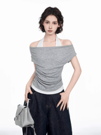 Faux Layered Off - Shoulder Halter Tee - COPPING THREADS - CT Select