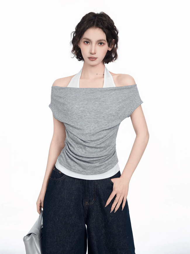 Faux Layered Off - Shoulder Halter Tee - COPPING THREADS - CT Select Hover Image