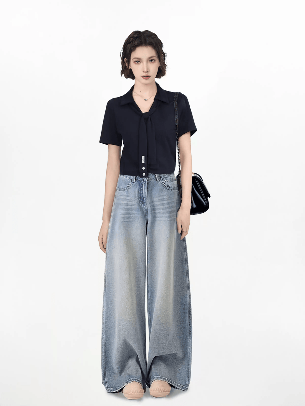 Faux Layered Scarf Polo Collar Shirts - COPPING THREADS - CT Select