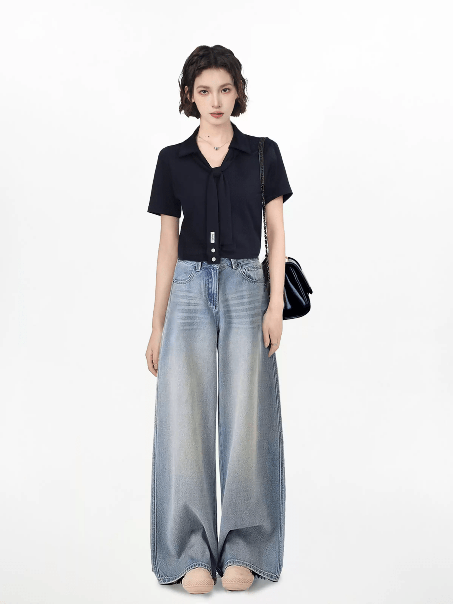 Faux Layered Scarf Polo Collar Shirts - COPPING THREADS - CT Select