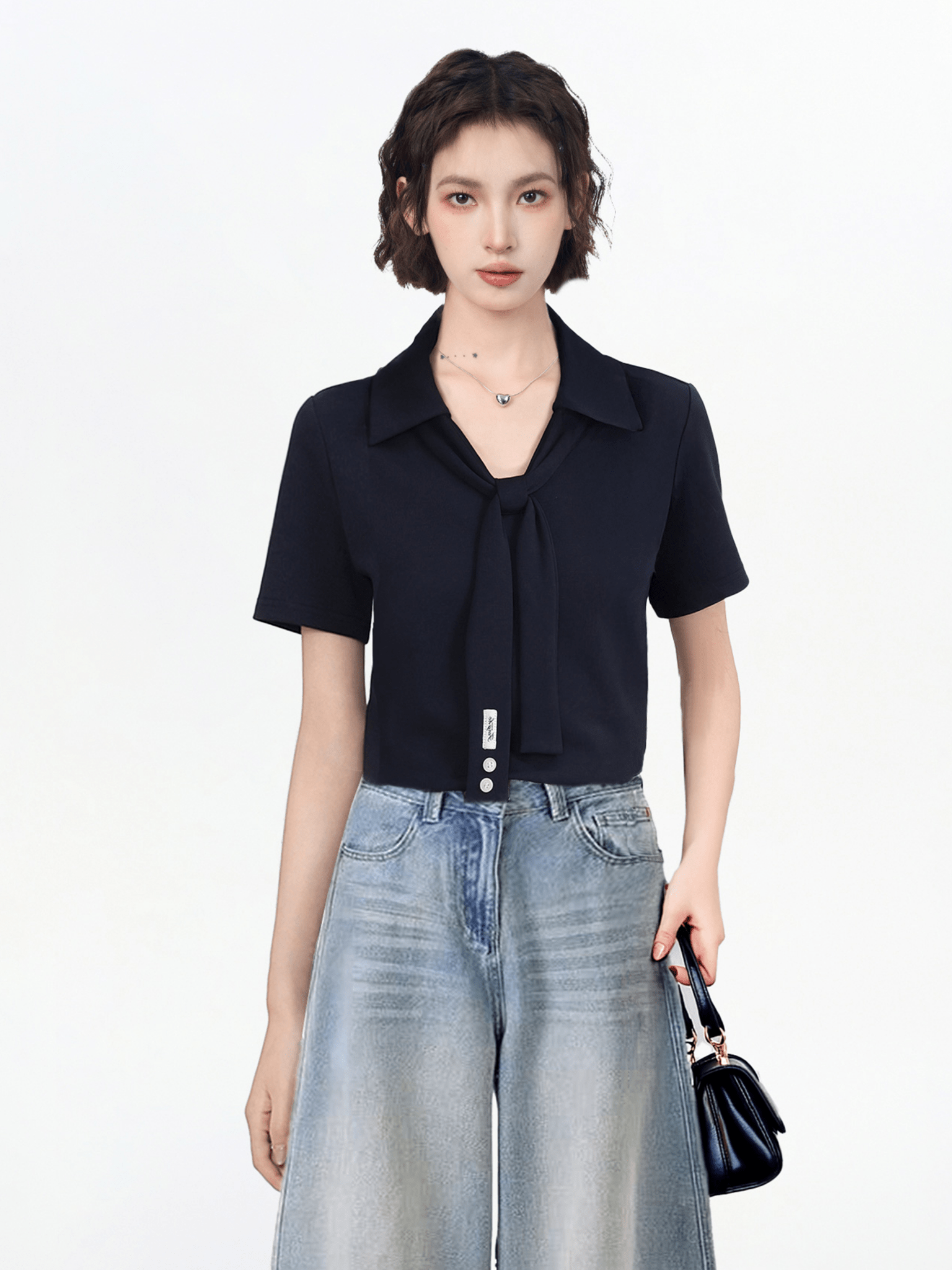 Faux Layered Scarf Polo Collar Shirts - COPPING THREADS - CT Select Main image