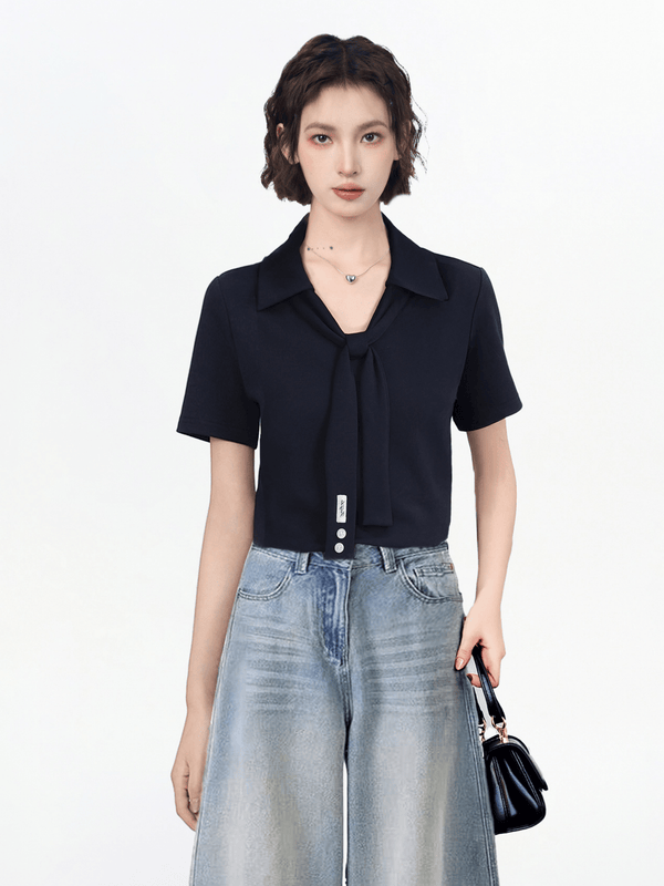Faux Layered Scarf Polo Collar Shirts - COPPING THREADS - CT Select