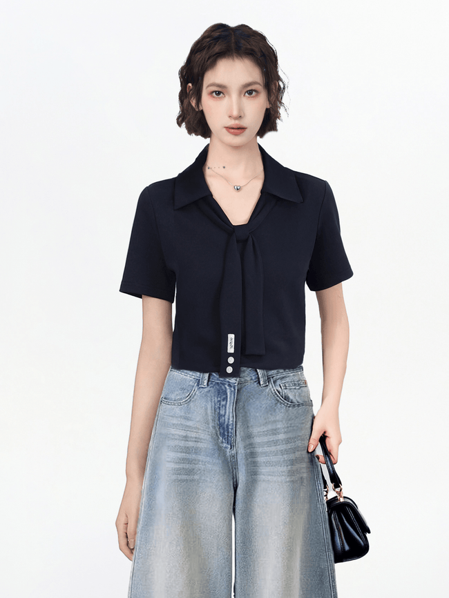 Faux Layered Scarf Polo Collar Shirts - COPPING THREADS - CT Select Hover Image