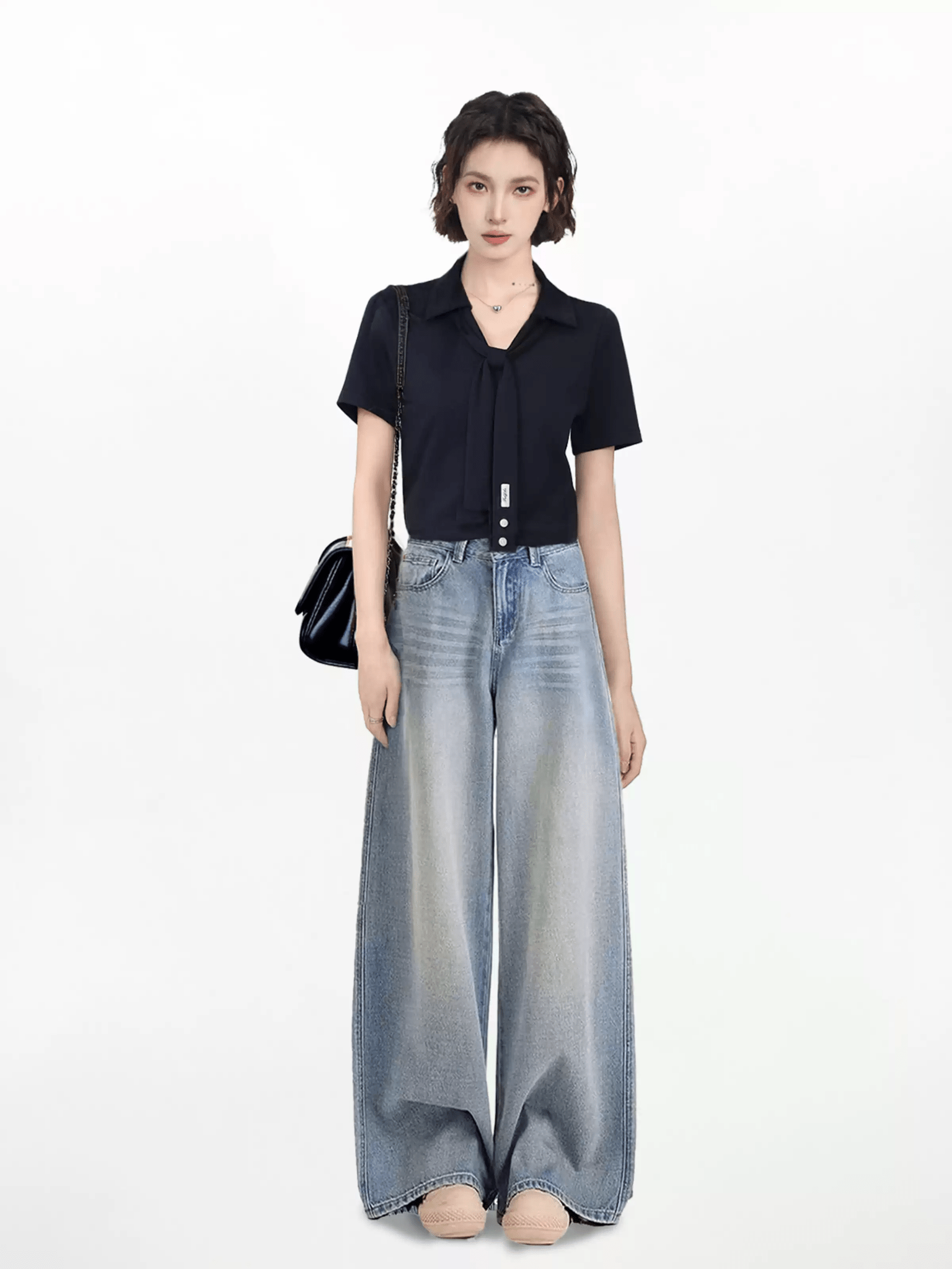 Faux Layered Scarf Polo Collar Shirts - COPPING THREADS - CT Select