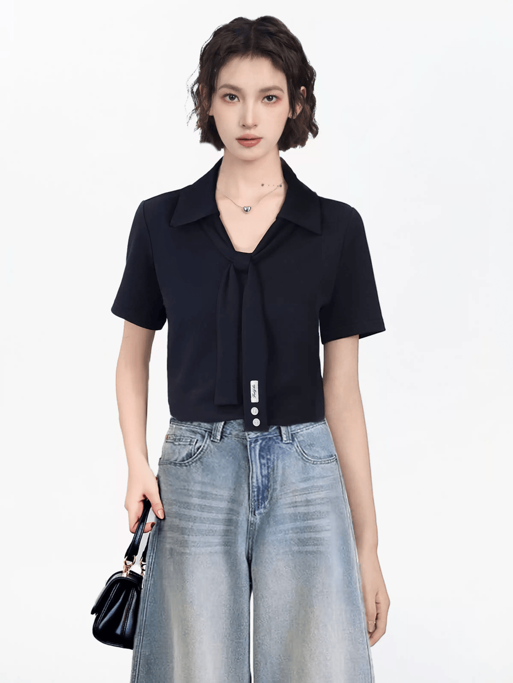 Faux Layered Scarf Polo Collar Shirts - COPPING THREADS - CT Select