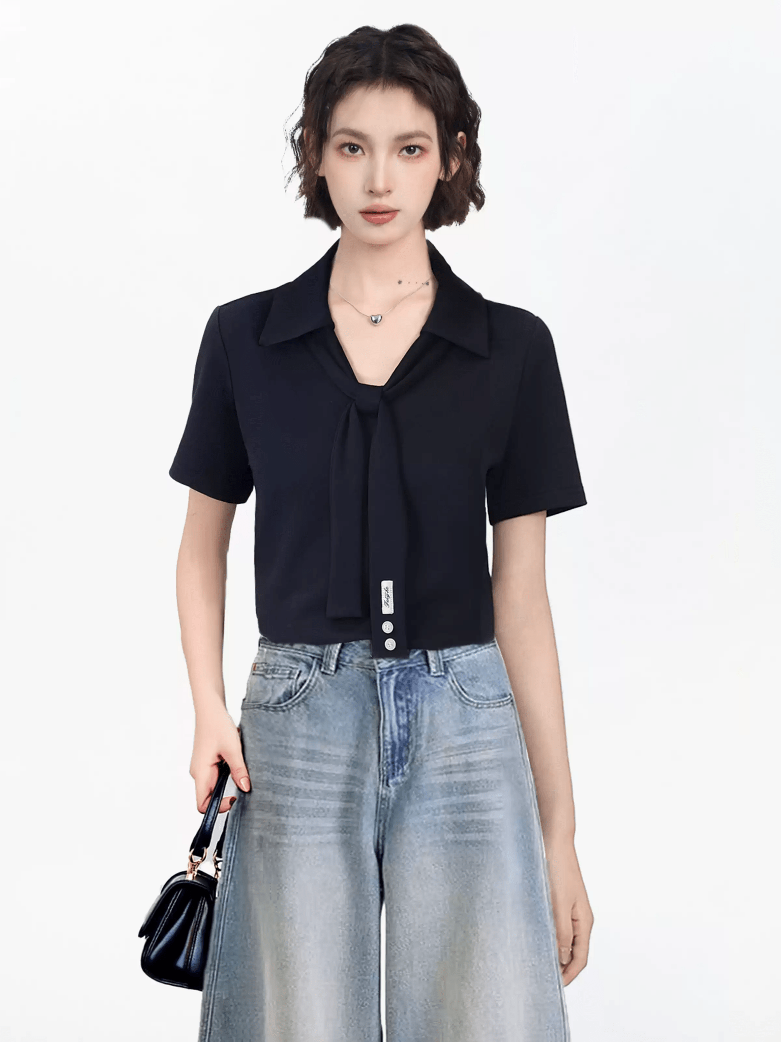 Faux Layered Scarf Polo Collar Shirts - COPPING THREADS - CT Select