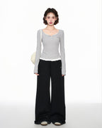 Faux Layered Square Neck Long Sleeve Tee - COPPING THREADS - CT Select