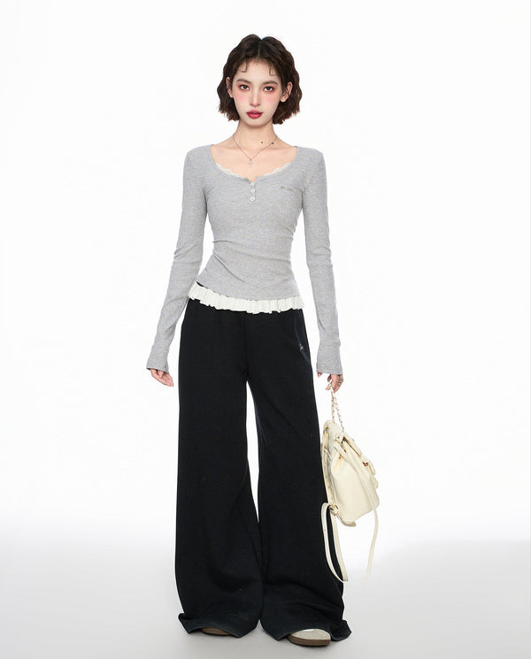 Faux Layered Square Neck Long Sleeve Tee - COPPING THREADS - CT Select