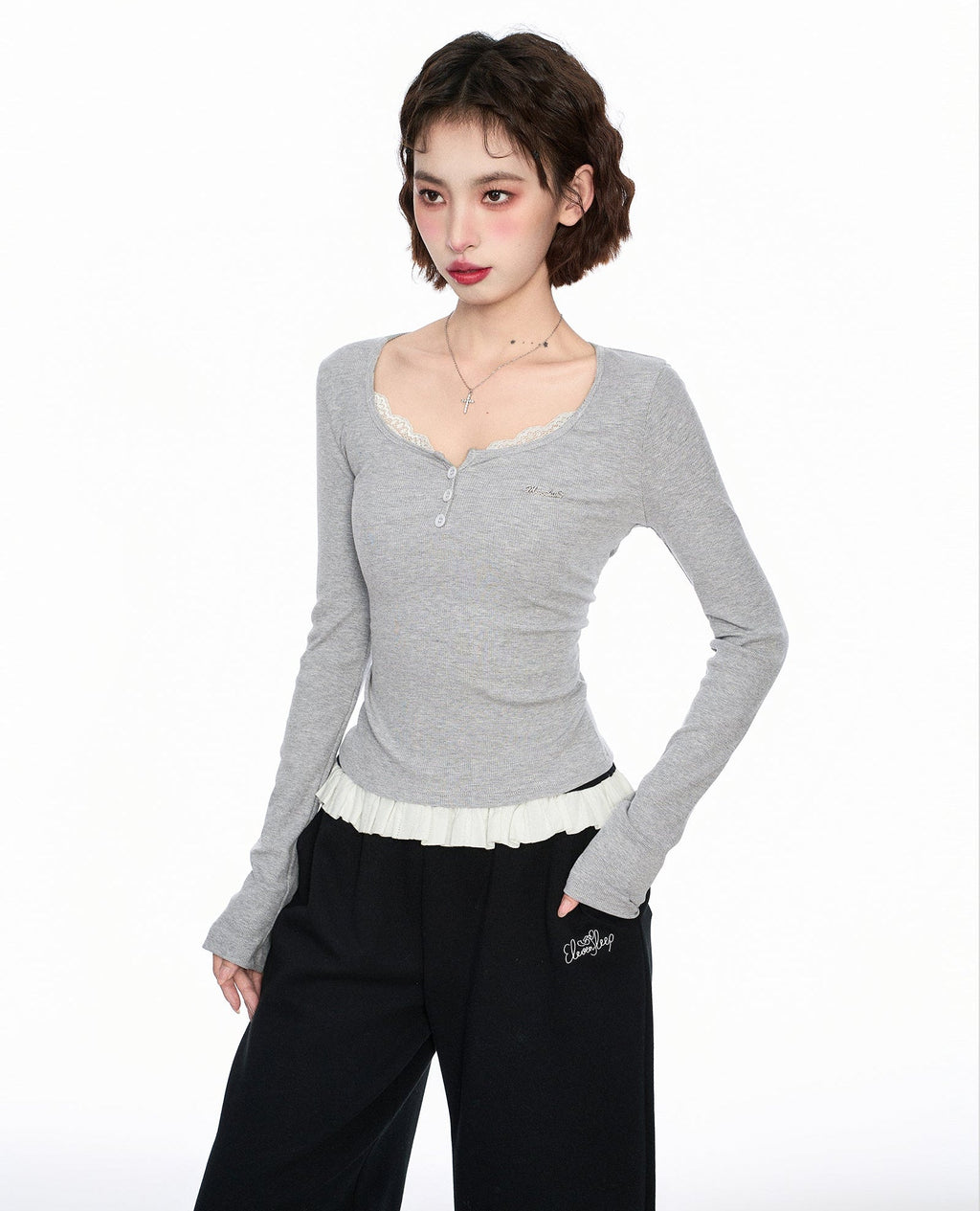 Faux Layered Square Neck Long Sleeve Tee - COPPING THREADS - CT Select