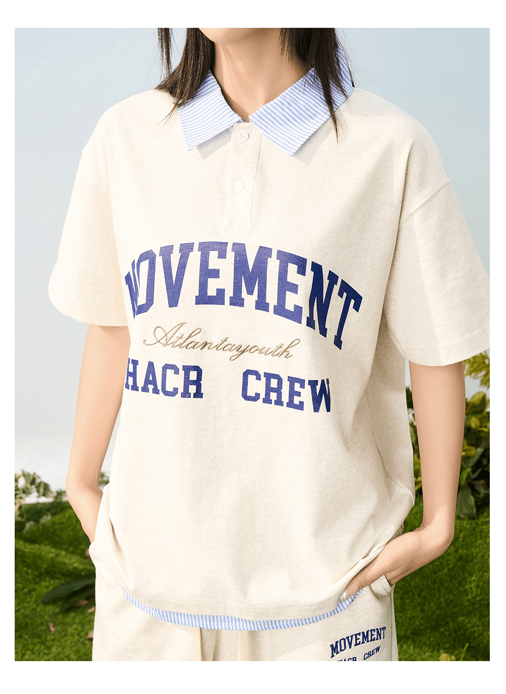 Faux Layered Striped Collar Polo Tee - COPPING THREADS - Harsh and Cruel 메인 이미지