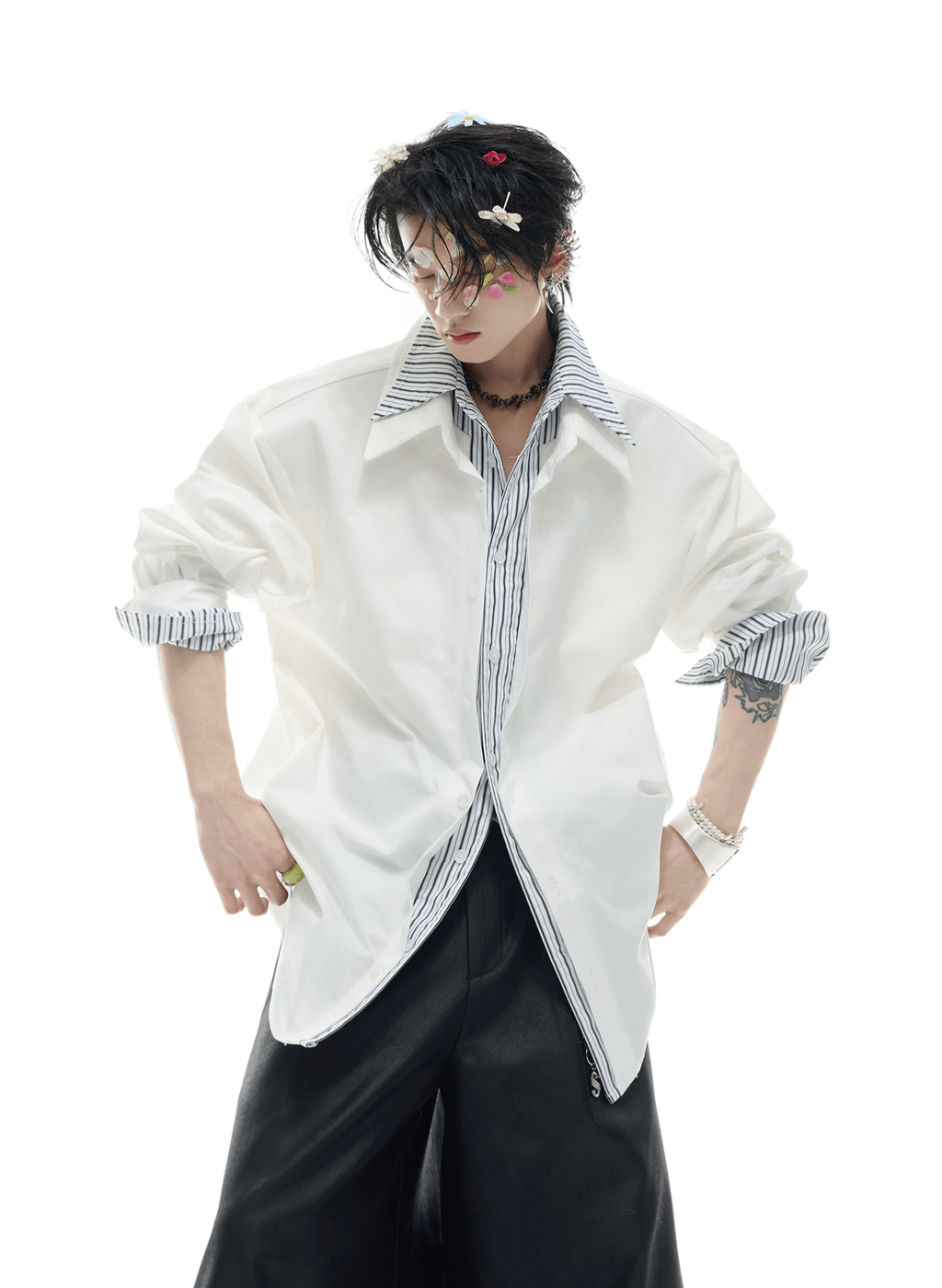 Faux Layered Striped Contrast Panel Shirt - COPPING THREADS - ArguE CulturE