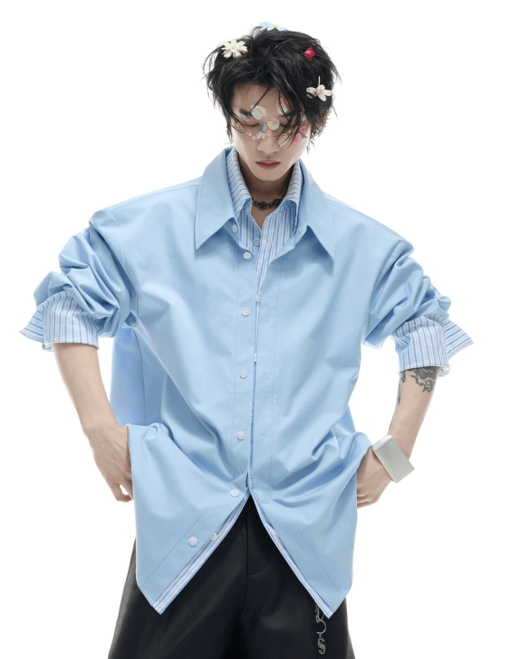 Faux Layered Striped Contrast Panel Shirt - COPPING THREADS - ArguE CulturE