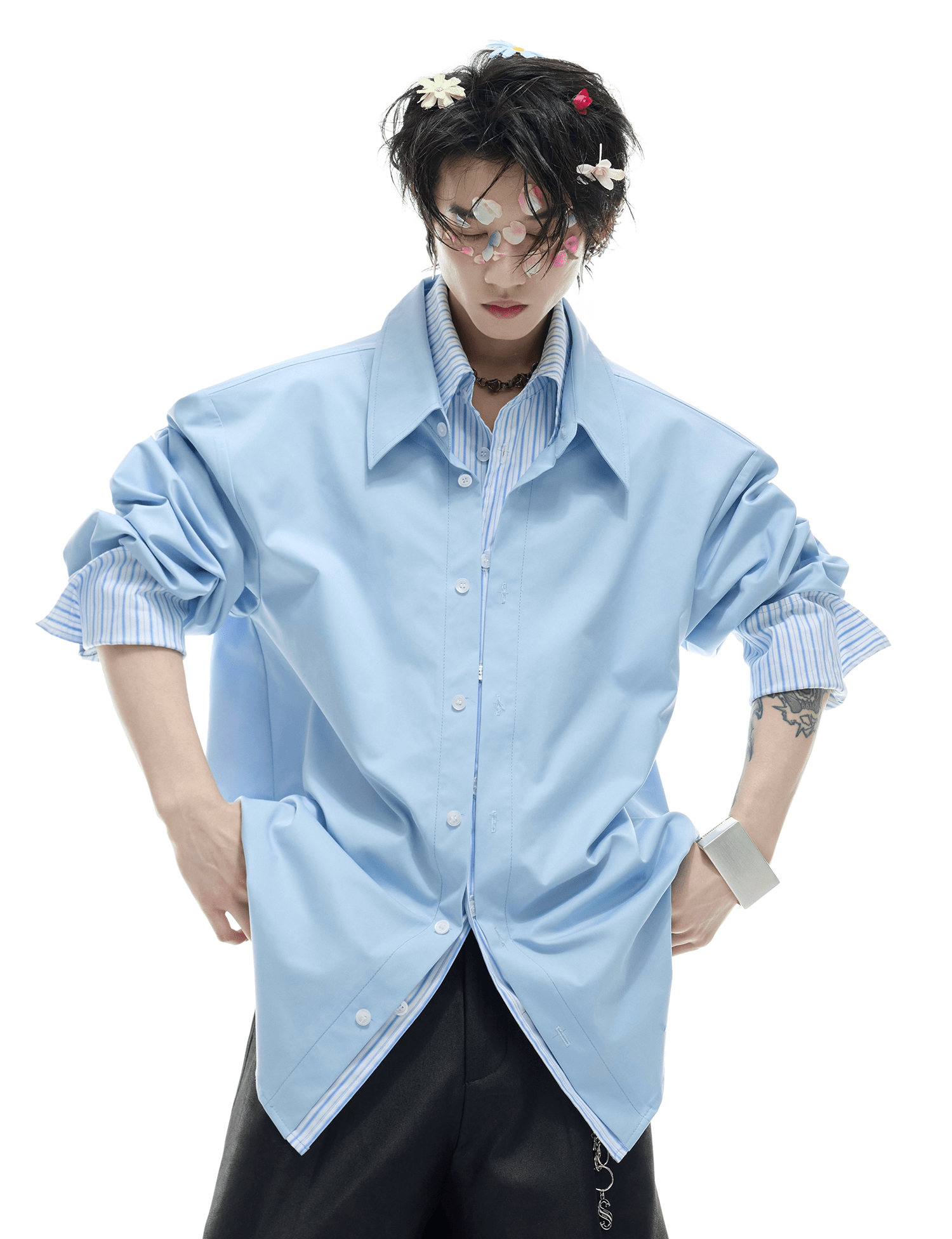 Faux Layered Striped Contrast Panel Shirt - COPPING THREADS - ArguE CulturE