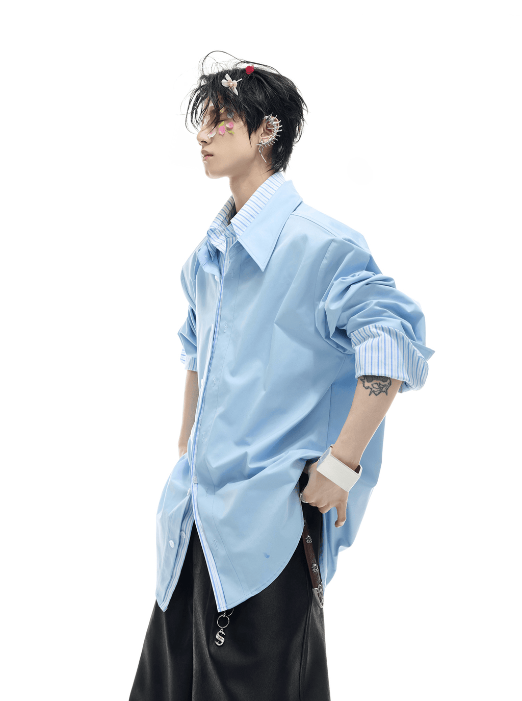 Faux Layered Striped Contrast Panel Shirt - COPPING THREADS - ArguE CulturE