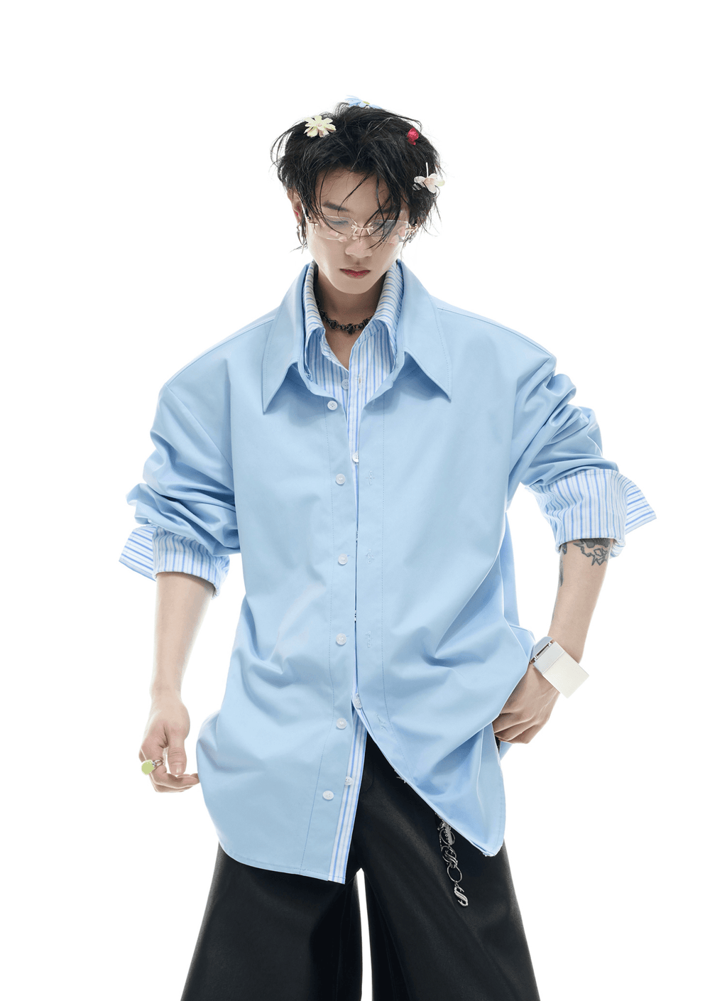 Faux Layered Striped Contrast Panel Shirt - COPPING THREADS - ArguE CulturE