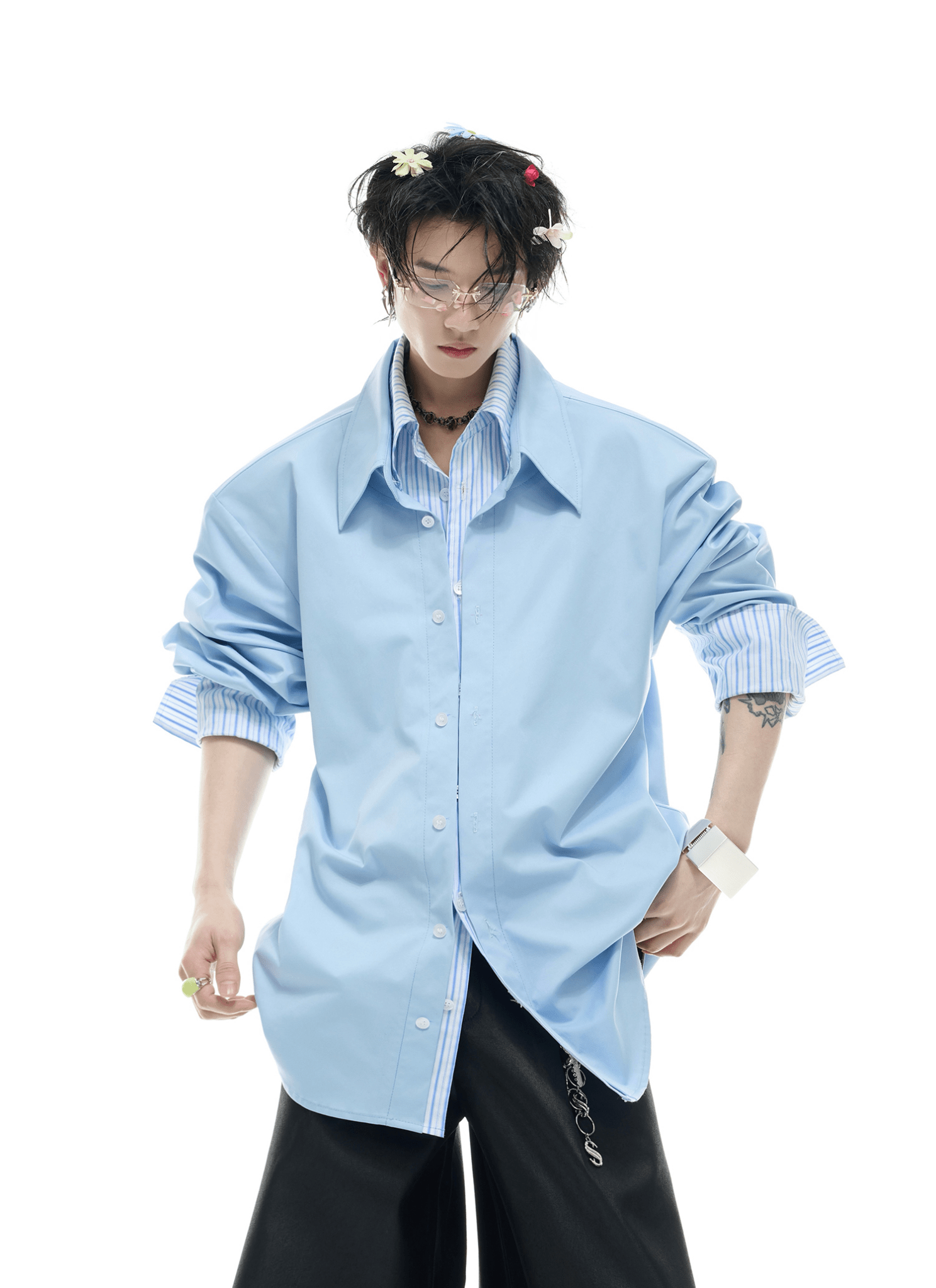 Faux Layered Striped Contrast Panel Shirt - COPPING THREADS - ArguE CulturE