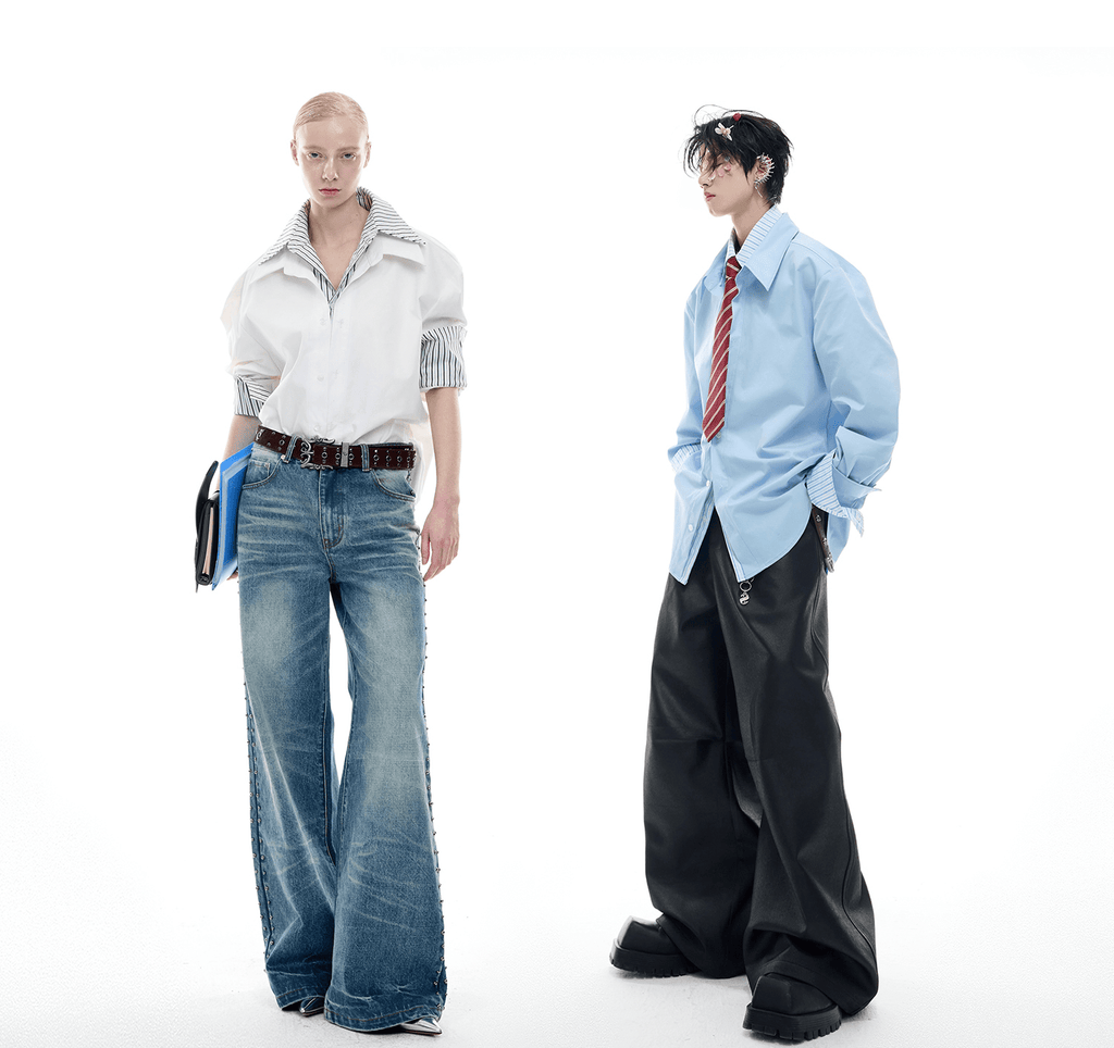 Faux Layered Striped Contrast Panel Shirt - COPPING THREADS - ArguE CulturE