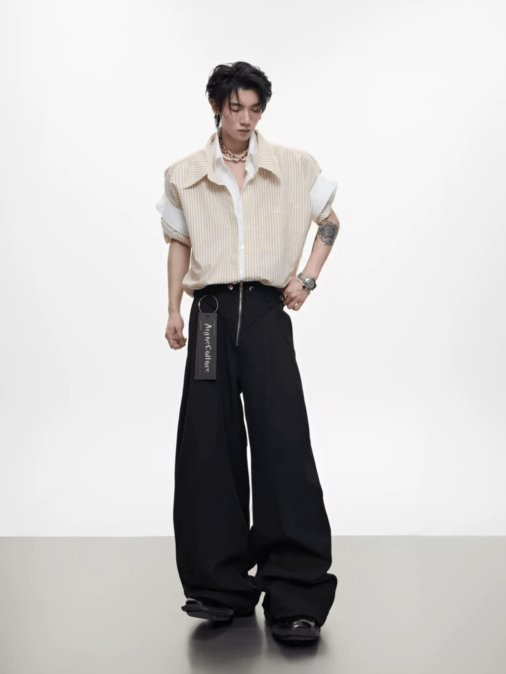 Faux - Layered Striped Oversized Shirt - COPPING THREADS - ArguE CulturE