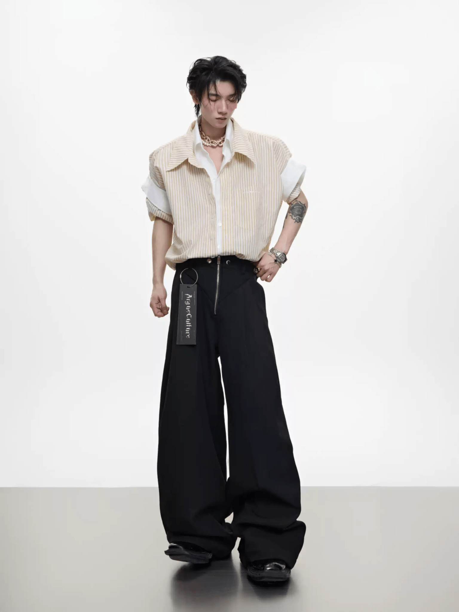 Faux - Layered Striped Oversized Shirt - COPPING THREADS - ArguE CulturE