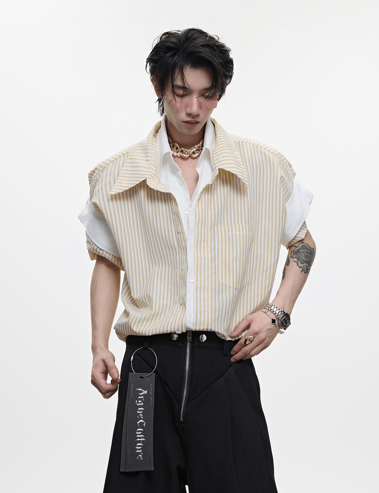Faux - Layered Striped Oversized Shirt - COPPING THREADS - ArguE CulturE