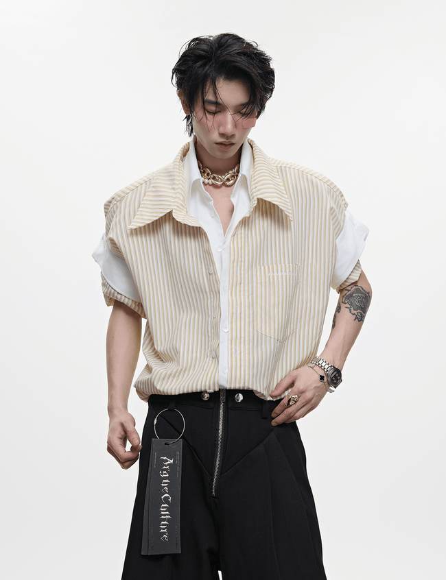 Faux - Layered Striped Oversized Shirt - COPPING THREADS - ArguE CulturE Hover Image