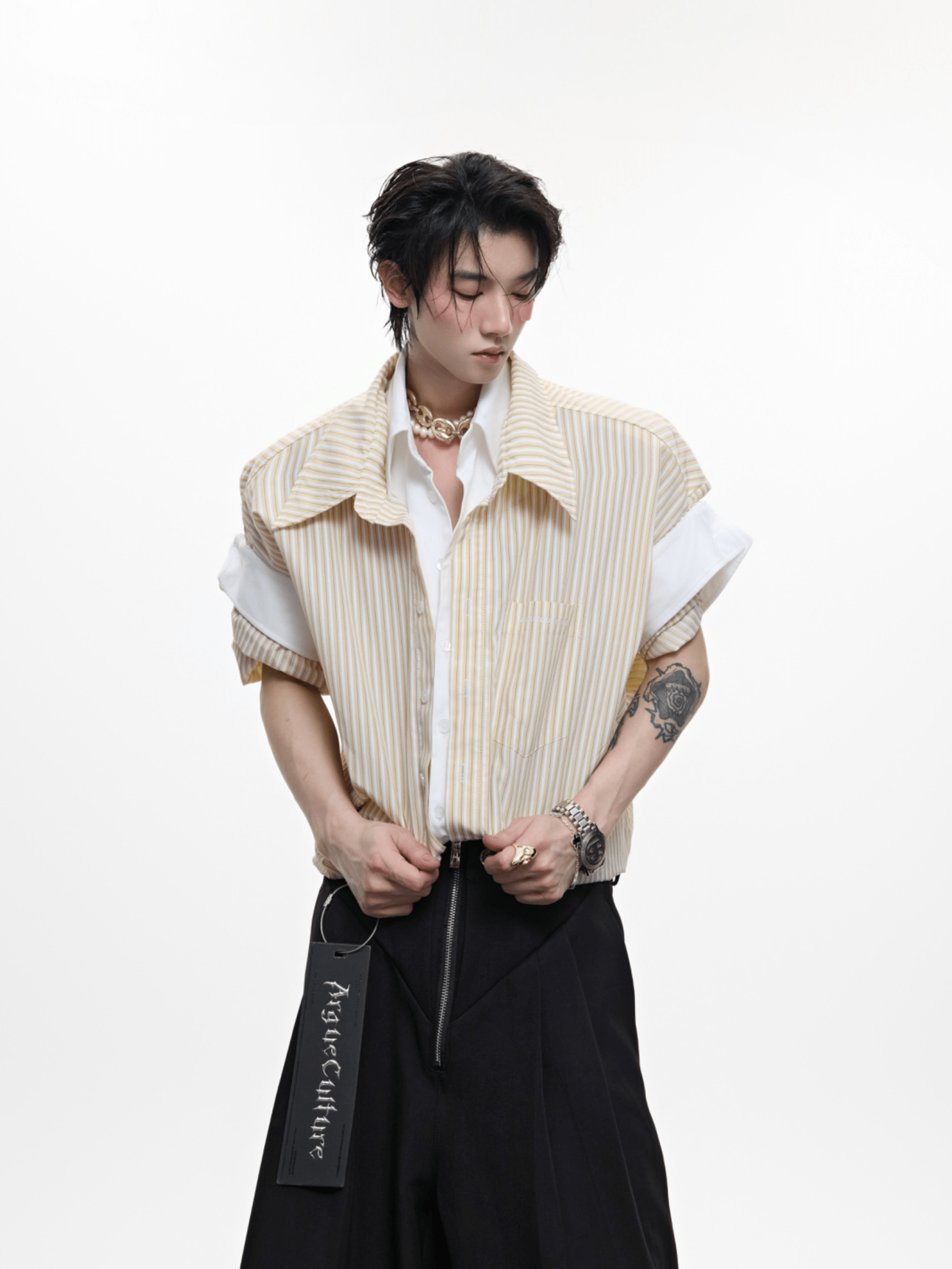 Faux - Layered Striped Oversized Shirt - COPPING THREADS - ArguE CulturE