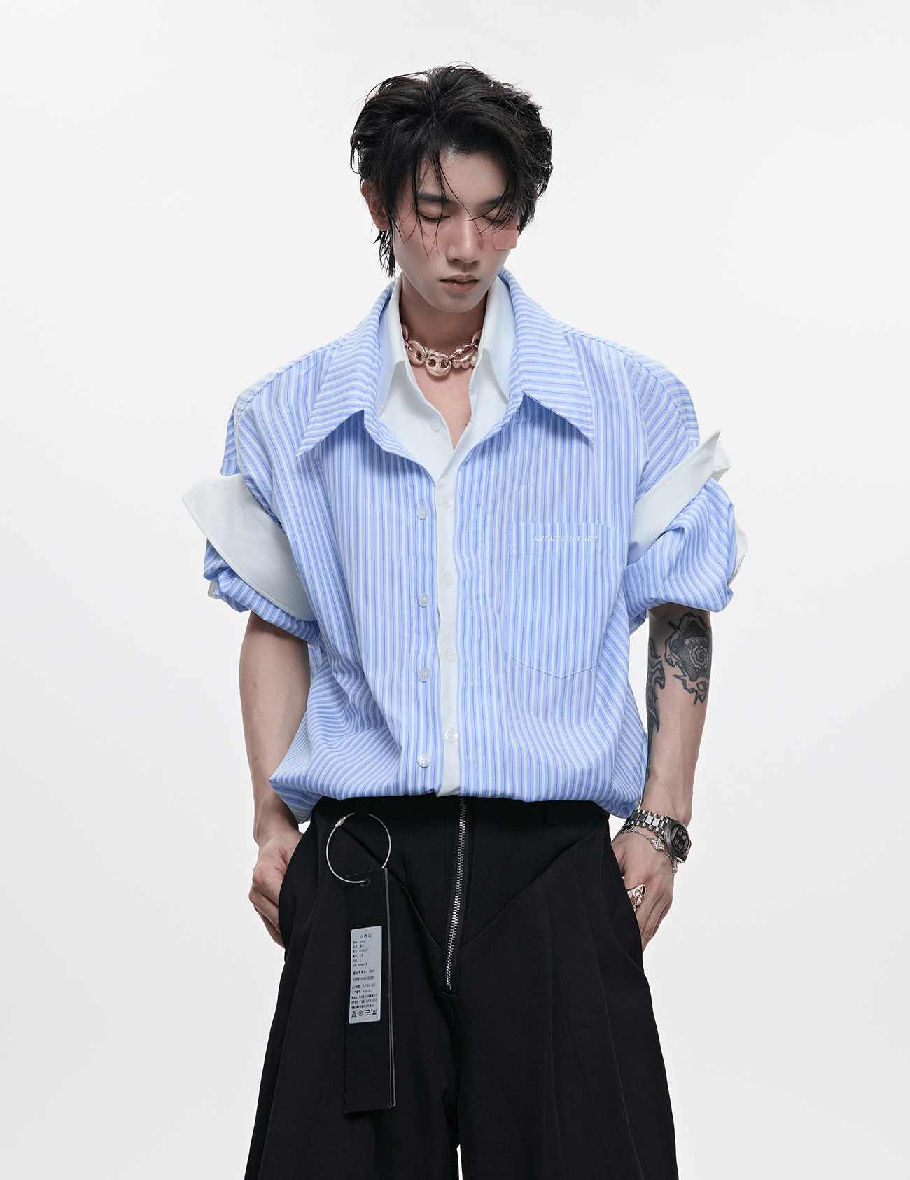 Faux - Layered Striped Oversized Shirt - COPPING THREADS - ArguE CulturE