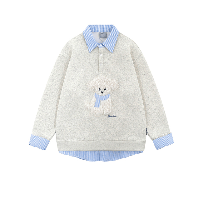 Faux Layered Teddy Patchwork Polo Sweatshirt - COPPING THREADS - CT Select Hover Image