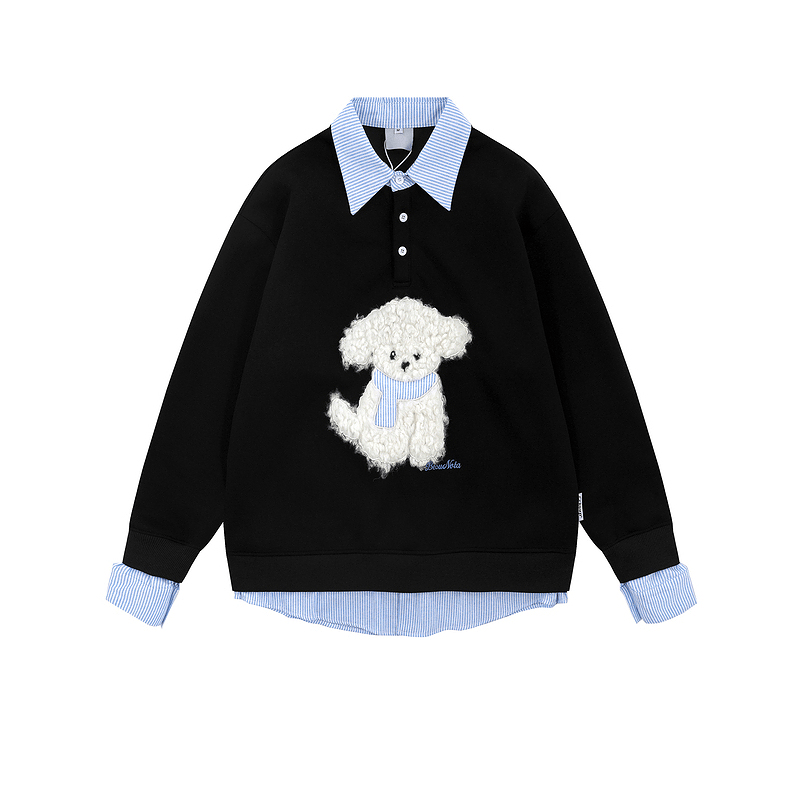 Faux Layered Teddy Patchwork Polo Sweatshirt - COPPING THREADS - CT Select