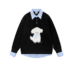 Faux Layered Teddy Patchwork Polo Sweatshirt - COPPING THREADS - CT Select
