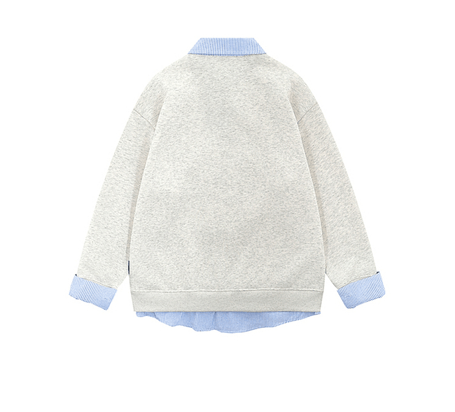 Faux Layered Teddy Patchwork Polo Sweatshirt Main Image