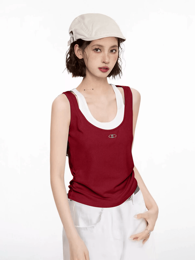 Faux Layered Wide Strap Tank Top Main Image
