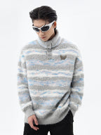 Faux Mink Loose Fit Striped Turtleneck Sweater - COPPING THREADS - CT Select