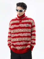 Faux Mink Loose Fit Striped Turtleneck Sweater - COPPING THREADS - CT Select
