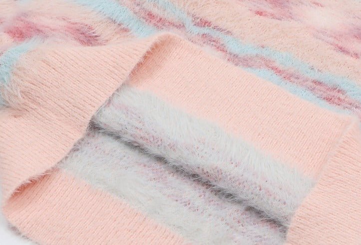 Faux Mink Loose Fit Striped Turtleneck Sweater - COPPING THREADS - CT Select