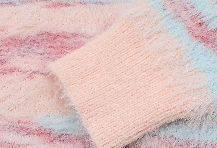 Faux Mink Loose Fit Striped Turtleneck Sweater - COPPING THREADS - CT Select