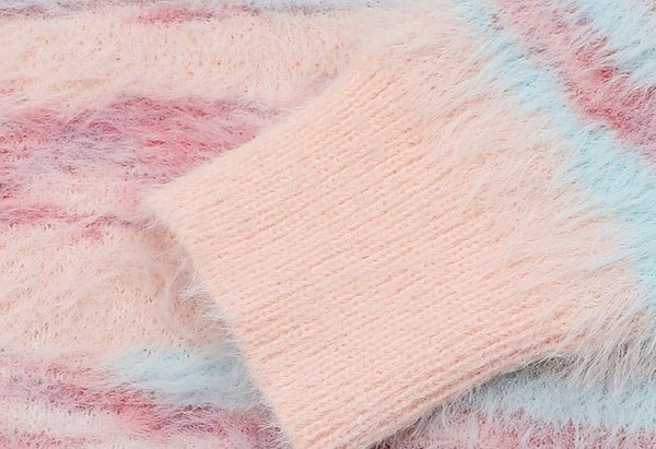 Faux Mink Loose Fit Striped Turtleneck Sweater - COPPING THREADS - CT Select