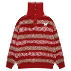 Faux Mink Loose Fit Striped Turtleneck Sweater - COPPING THREADS - CT Select