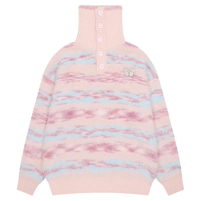 Faux Mink Loose Fit Striped Turtleneck Sweater - COPPING THREADS - CT Select