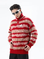 Faux Mink Loose Fit Striped Turtleneck Sweater - COPPING THREADS - CT Select