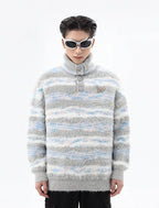 Faux Mink Loose Fit Striped Turtleneck Sweater - COPPING THREADS - CT Select