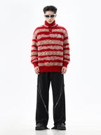 Faux Mink Loose Fit Striped Turtleneck Sweater - COPPING THREADS - CT Select