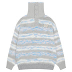 Faux Mink Loose Fit Striped Turtleneck Sweater - COPPING THREADS - CT Select