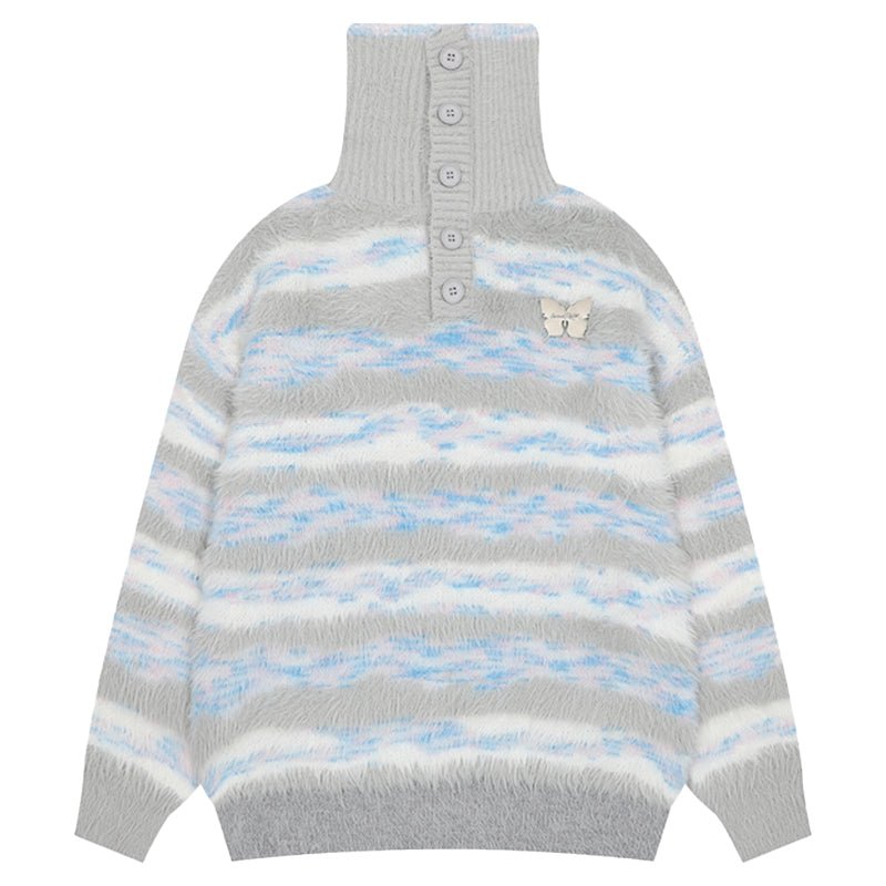 Faux Mink Loose Fit Striped Turtleneck Sweater - COPPING THREADS - CT Select