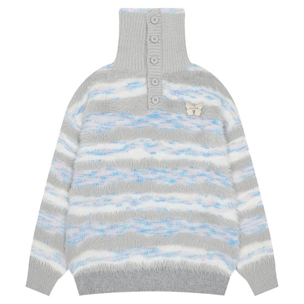 Faux Mink Loose Fit Striped Turtleneck Sweater - COPPING THREADS - CT Select