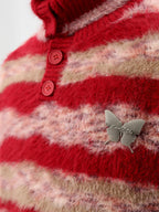 Faux Mink Loose Fit Striped Turtleneck Sweater - COPPING THREADS - CT Select